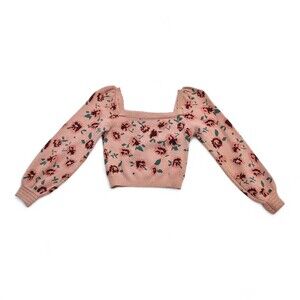 Willow & Wind Pink Floral Square Neck Cropped Sweater S